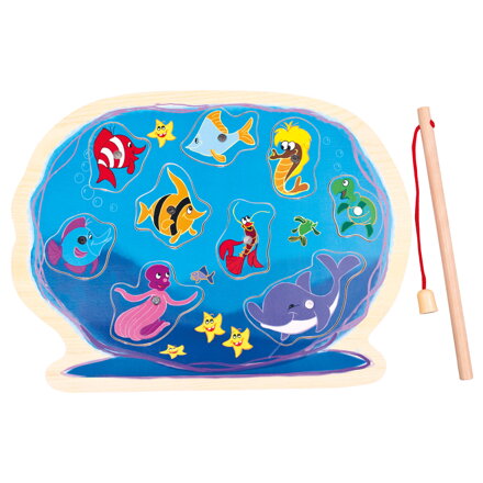 Puzzle aquarium with fish. rod